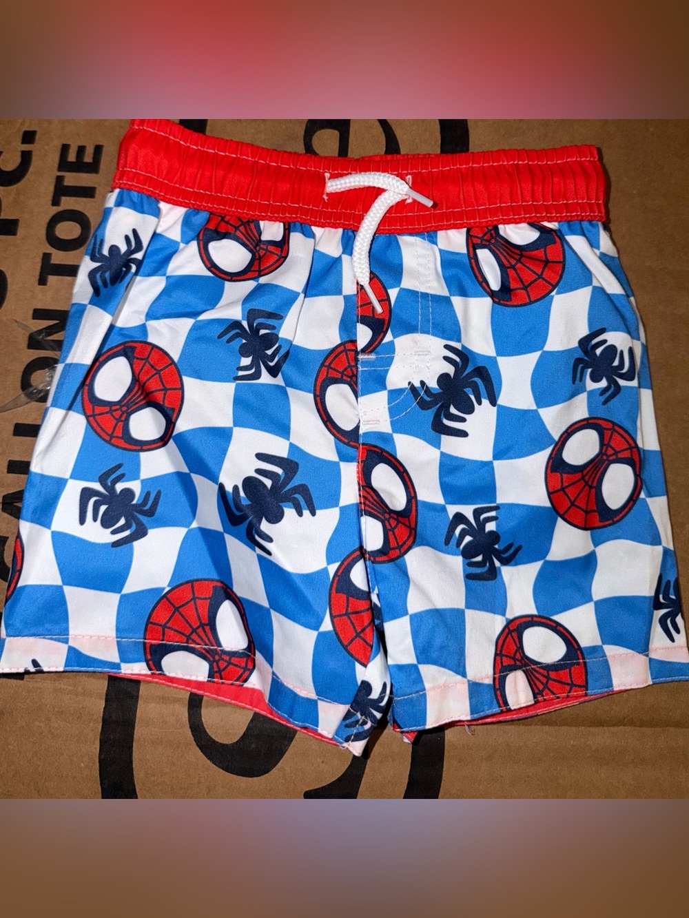 Target Boys Red and Blue Spider Swim Trunks